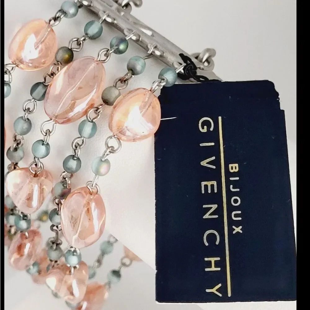 NWT GIVENCHY 5 strand Glass Bead Bracelet Pink & Blue Glass Signed